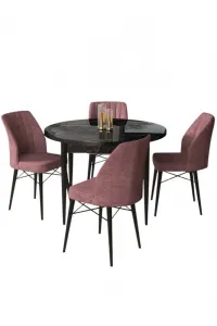 Dining Table & Chairs Set (5 Pieces) Rox - Black Marble, Dusty Rose