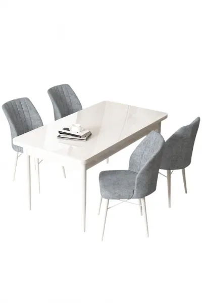 Dining Table & Chairs Set (5 Pieces) Arp - White, Grey
