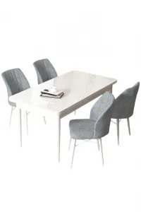Dining Table & Chairs Set (5 Pieces) Arp - White, Grey