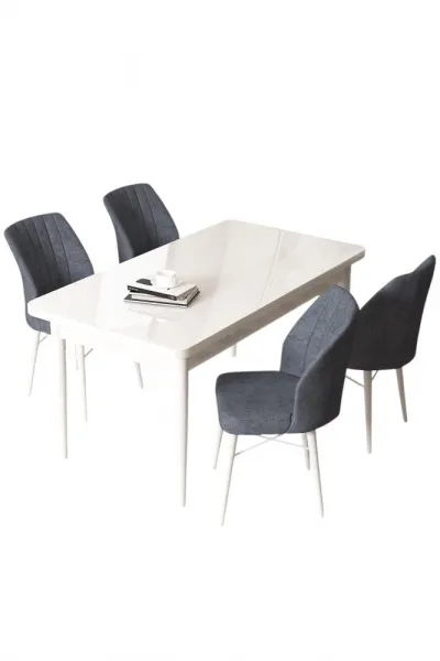 Dining Table & Chairs Set (5 Pieces) Arp - White, Fume
