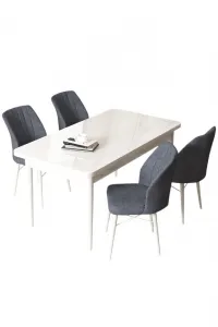 Dining Table & Chairs Set (5 Pieces) Arp - White, Fume