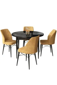 Dining Table & Chairs Set (5 Pieces) Rox - Black Marble, Cappuccino