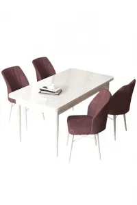 Dining Table & Chairs Set (5 Pieces) Arp - White, Dusty Rose