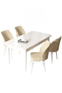 Dining Table & Chairs Set (5 Pieces) Arp - White, Cream