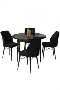 Dining Table & Chairs Set (5 Pieces) Rox - Black Marble, Black