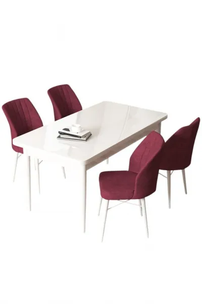 Dining Table & Chairs Set (5 Pieces) Arp - White, Burgundy