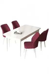 Dining Table & Chairs Set (5 Pieces) Arp - White, Burgundy