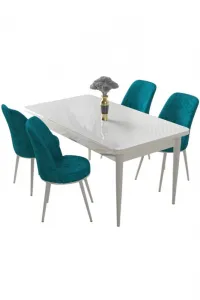 Dining Table & Chairs Set (5 Pieces) Nil - White, Turquoise