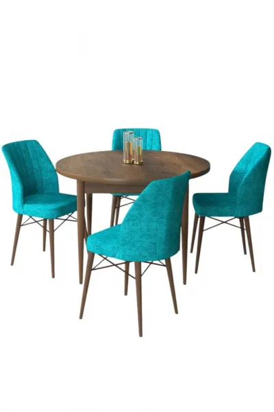 Dining Table & Chairs Set (5 Pieces) Rox - Baroque, Turquoise