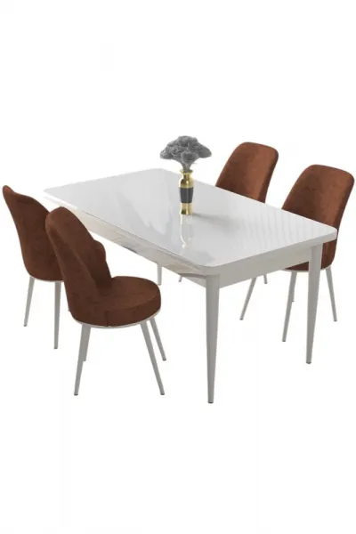 Dining Table & Chairs Set (5 Pieces) Nil - White, Tile Red