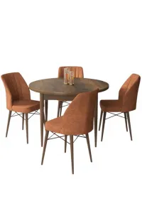 Dining Table & Chairs Set (5 Pieces) Rox - Baroque, Tile Red