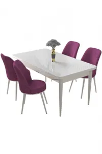 Dining Table & Chairs Set (5 Pieces) Nil - White, Purple