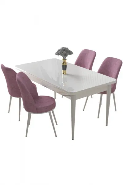 Dining Table & Chairs Set (5 Pieces) Nil - White, Pink