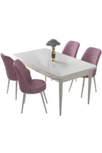 Dining Table & Chairs Set (5 Pieces) Nil - White, Pink