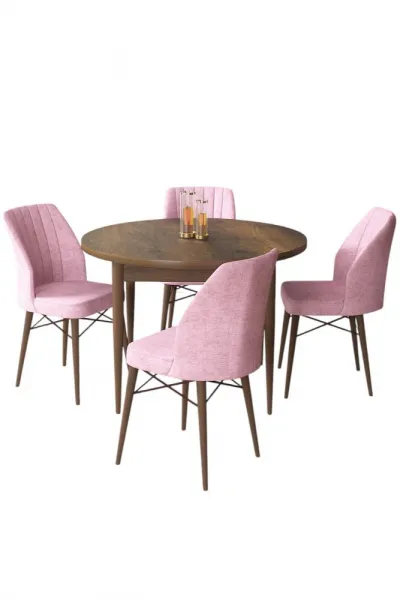 Dining Table & Chairs Set (5 Pieces) Rox - Baroque, Pink