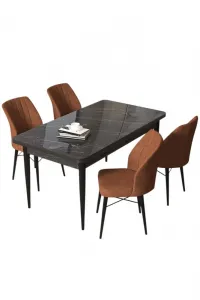 Dining Table & Chairs Set (5 Pieces) Arp - Black Marble, Tile Red