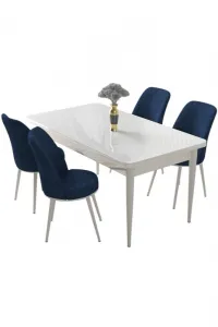 Dining Table & Chairs Set (5 Pieces) Nil - White, Navy Blue