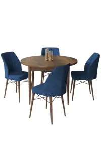 Dining Table & Chairs Set (5 Pieces) Rox - Baroque, Navy Blue
