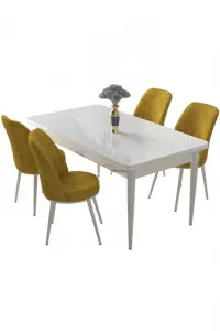 Dining Table & Chairs Set (5 Pieces) Nil - White, Mustard