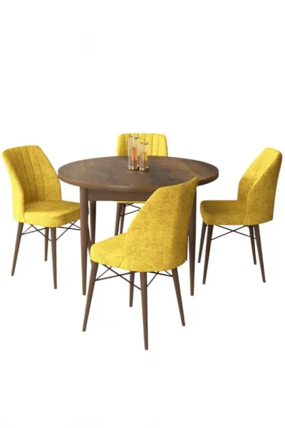 Dining Table & Chairs Set (5 Pieces) Rox - Baroque, Mustard