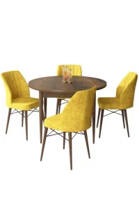 Dining Table & Chairs Set (5 Pieces) Rox - Baroque, Mustard
