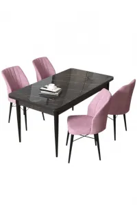 Dining Table & Chairs Set (5 Pieces) Arp - Black Marble, Pink
