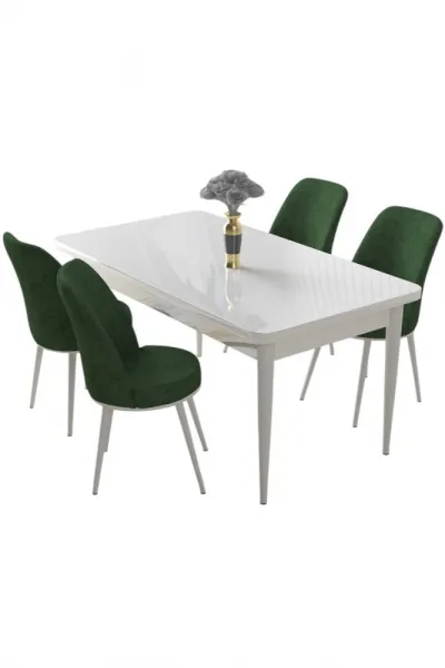 Dining Table & Chairs Set (5 Pieces) Nil - White, Khaki