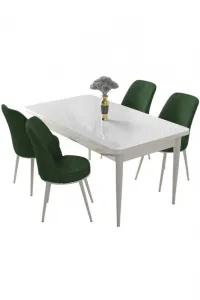 Dining Table & Chairs Set (5 Pieces) Nil - White, Khaki