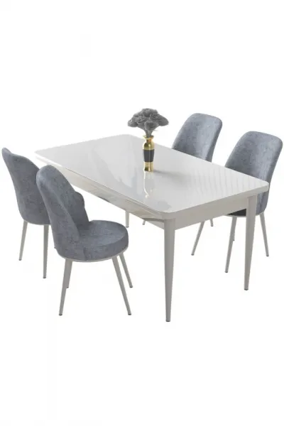 Dining Table & Chairs Set (5 Pieces) Nil - White, Grey