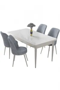 Dining Table & Chairs Set (5 Pieces) Nil - White, Grey