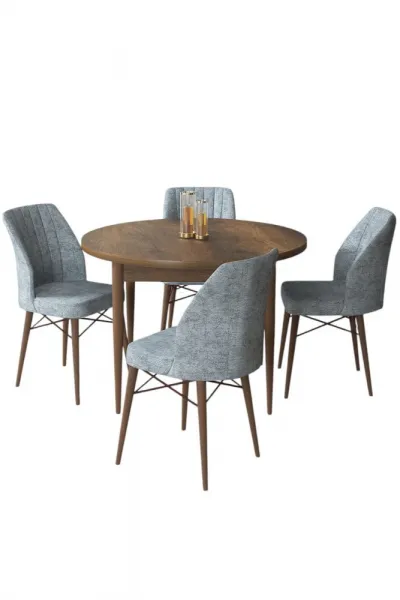 Dining Table & Chairs Set (5 Pieces) Rox - Baroque, Grey