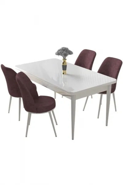 Dining Table & Chairs Set (5 Pieces) Nil - White, Dusty Rose