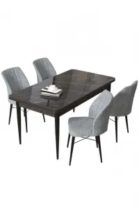 Dining Table & Chairs Set (5 Pieces) Arp - Black Marble, Grey