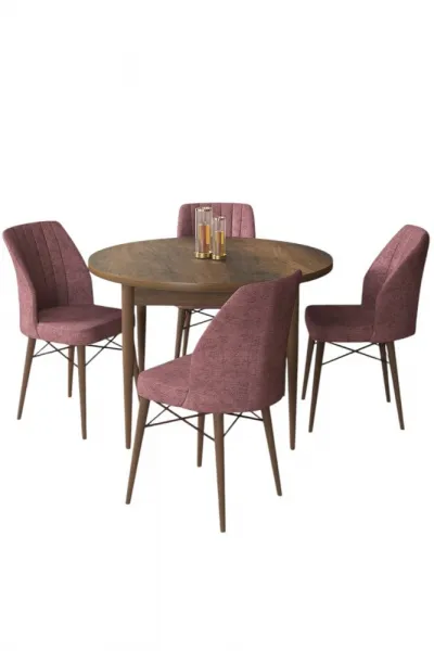 Dining Table & Chairs Set (5 Pieces) Rox - Baroque, Dusty Rose