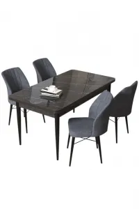 Dining Table & Chairs Set (5 Pieces) Arp - Black Marble, Fume
