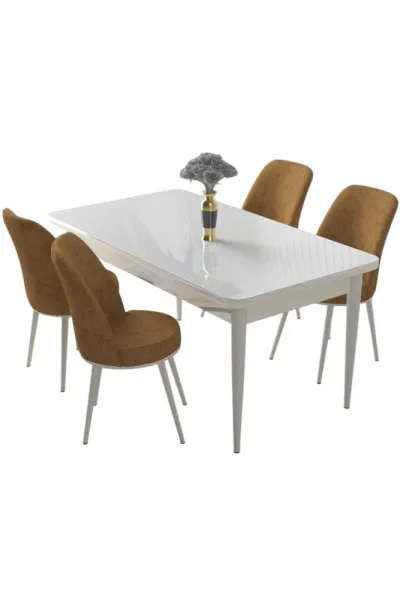 Dining Table & Chairs Set (5 Pieces) Nil - White, Cappuccino