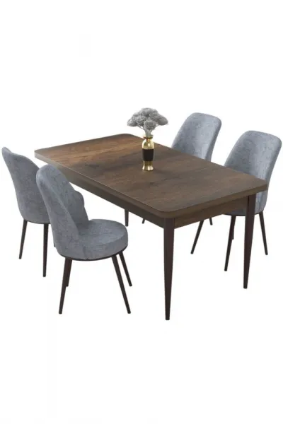 Dining Table & Chairs Set (5 Pieces) Nil - Baroque, Grey