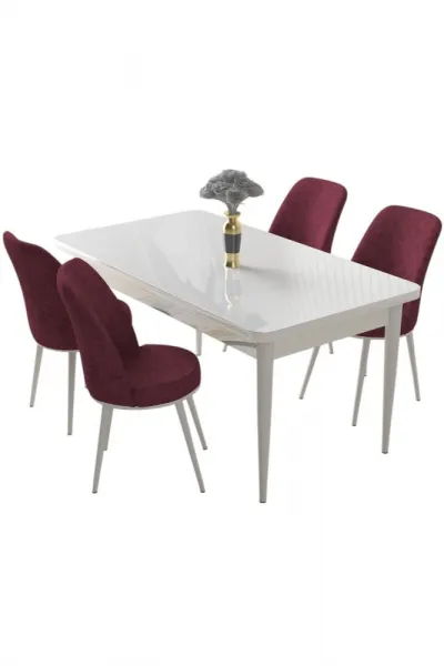 Dining Table & Chairs Set (5 Pieces) Nil - White, Burgundy