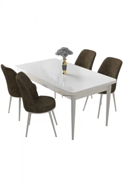 Dining Table & Chairs Set (5 Pieces) Nil - White, Brown