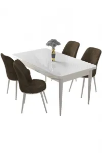 Dining Table & Chairs Set (5 Pieces) Nil - White, Brown