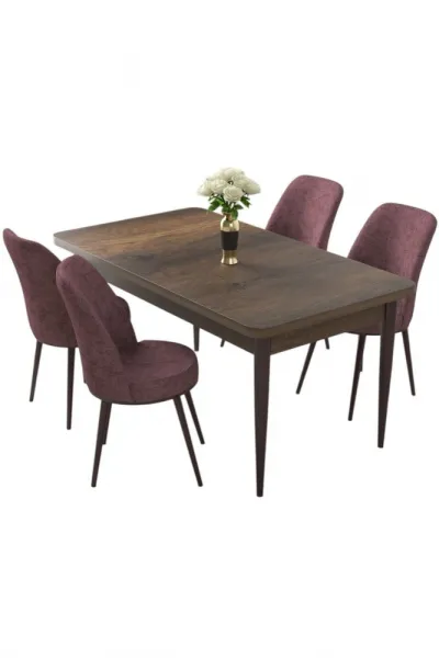 Dining Table & Chairs Set (5 Pieces) Nil - Baroque, Dusty Rose