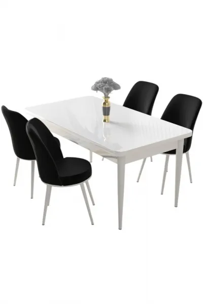 Dining Table & Chairs Set (5 Pieces) Nil - White, Black