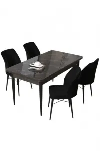 Dining Table & Chairs Set (5 Pieces) Arp - Black Marble, Black