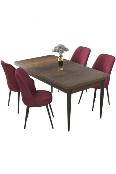 Dining Table & Chairs Set (5 Pieces) Nil - Baroque, Burgundy