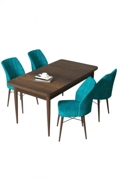 Dining Table & Chairs Set (5 Pieces) Arp - Baroque, Turquoise