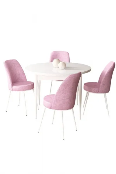 Dining Table & Chairs Set (5 Pieces) Tor - White, Pink