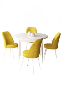 Dining Table & Chairs Set (5 Pieces) Tor - White, Mustard