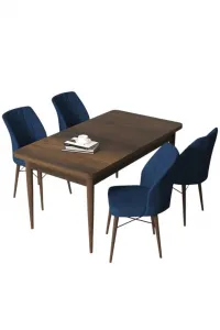 Dining Table & Chairs Set (5 Pieces) Arp - Baroque, Navy Blue
