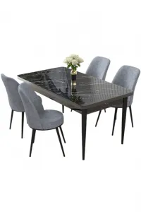 Dining Table & Chairs Set (5 Pieces) Nil - Black Marble, Grey