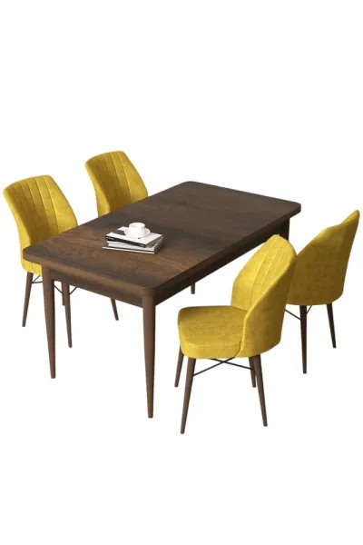 Dining Table & Chairs Set (5 Pieces) Arp - Baroque, Mustard
